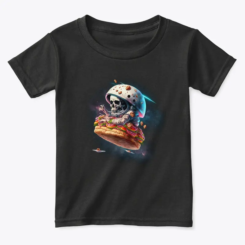 skull astronot on burger in space